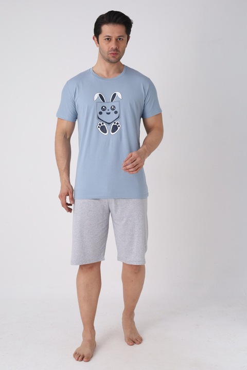 Pijama barbati „imprimeu iepuras” – Confort maxim pentru serile de relaxare, Albastru