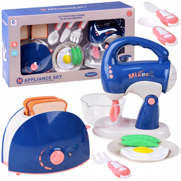 Set accesorii bucatarie copii Lean Toys toster mixer plastic multicolor 14x10x9cm
