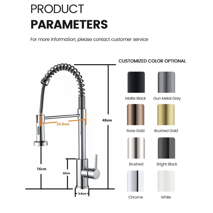 Professzionális konyhai csaptelep kihúzható zuhanyfejjel – íves kialakítás, matt fekete felület