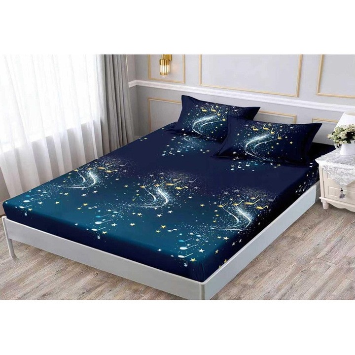 Set husa finet cu elastic pentru pat dublu, 2 fete perna, 3 piese, 180 x 200 cm