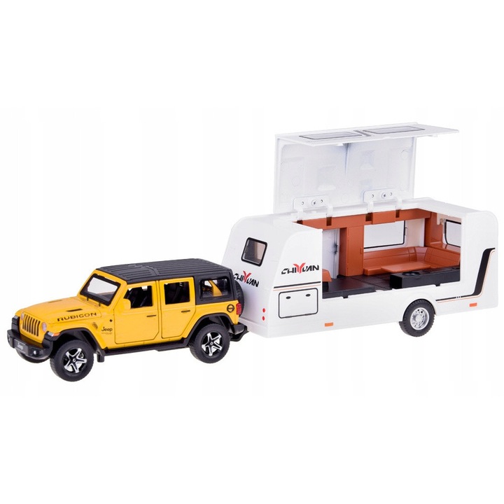 SUV autó szett kemping utánfutóval, Jokomisiada, hang és fény, 39x11x10cm
