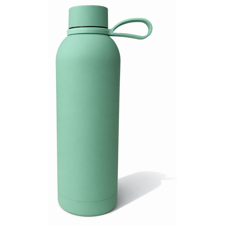 Termos Thermis, 500 ml, Inox Perete Dublu, Mentine Cald 12h / Rece 24h, Maner Silicon, Verde menta