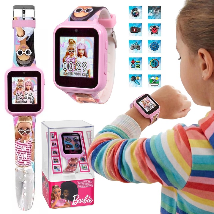Ceas Smartwatch pentru copii, Barbie, cu camera, ecran tactil color, bratara ajustabila, educativ
