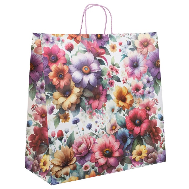 Sacosa Cadou din Hartie Kraft Floral 42x18x42cm