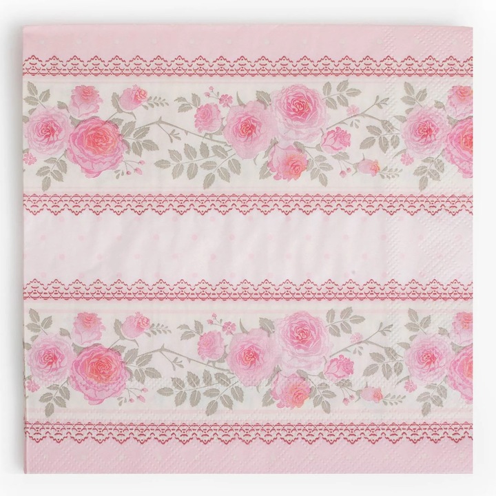 Servetele de Masa cu 2 Straturi Roz Trandafiri 33x33cm - 40buc