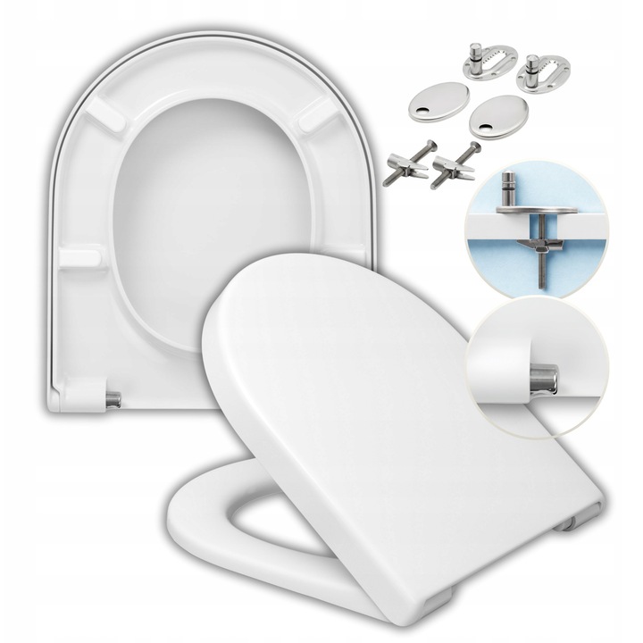 WC tető, Kings of Toilets, Kompatibilis Duravit Me By Starck, Fehér, 37x43cm, Soft Close, Antibakteriális, Inox, Gyors szétszerelés, Prémium Minőség, Mindennapi Kényelem