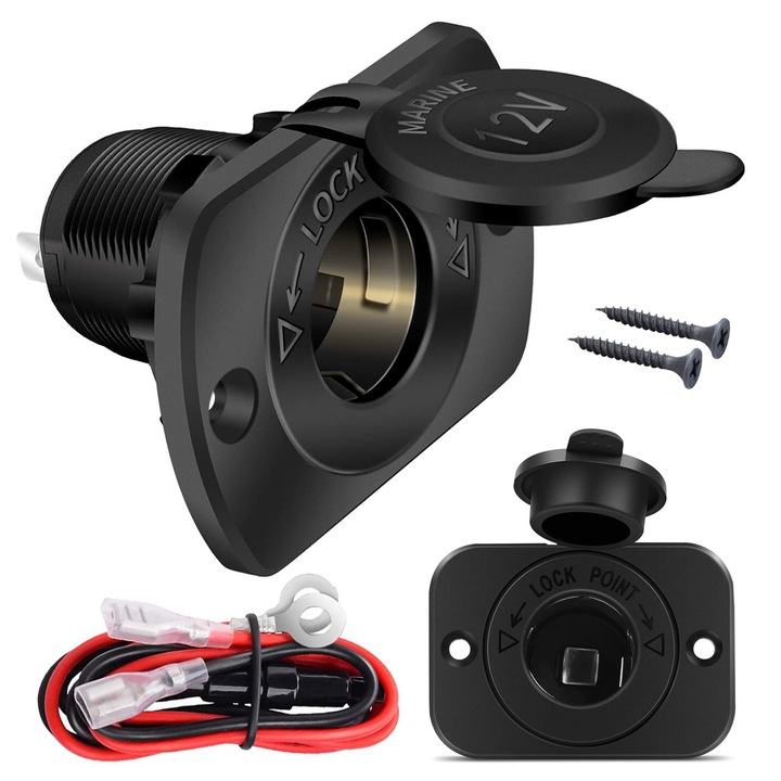 Autós aljzat, Chucai, 12V, 1 port, 60 cm kábel, túlterhelés elleni védelem, Fekete