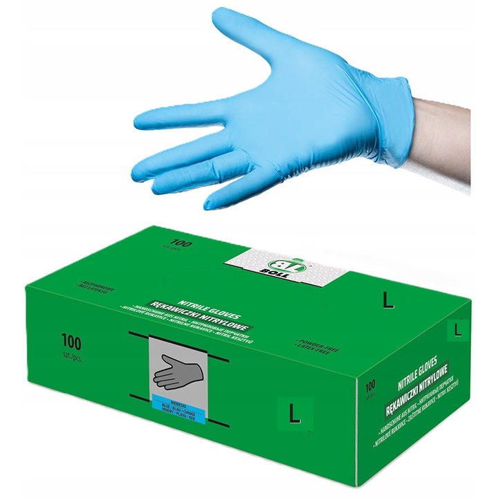 Manusi de unica folosinta, Boll, nitril, fara pudra, 100 buc, rezistenta ridicata, albastru, marimea L