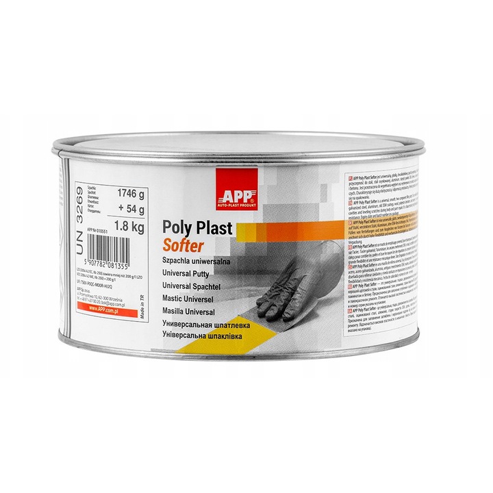 Szpachla auto, APP, Poly Plast Softer, 1,8kg, galben