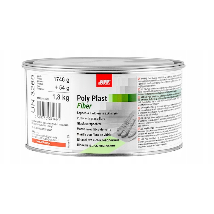 Spachla auto APP Poly Plast Fiber cu fibra de sticla, 1,8 kg, verde
