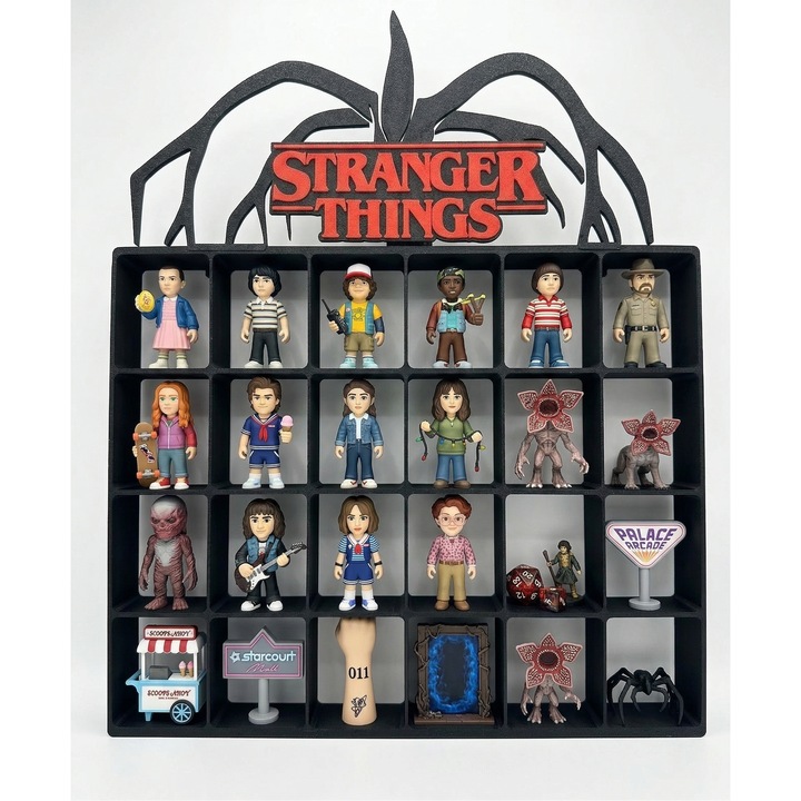 Suport figurine Stranger Things, Xrok, raft display cu 24 compartimente pentru Funko Pop, organizator figurine de colectie, raft de perete pentru mini figurine si jucarii, decor camera gamer