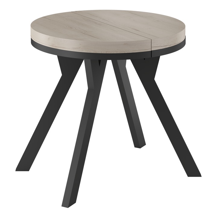 Masa extensibila rotunda, Meble Balut, 80/130cm, PAL, lemn de fag, alb, 75cm