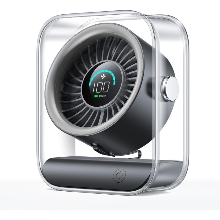 Ventilator de Birou, Cohhome, Reincarcabil USB, 100 Viteze, Display Digital, 17x14x8 CM, Negru