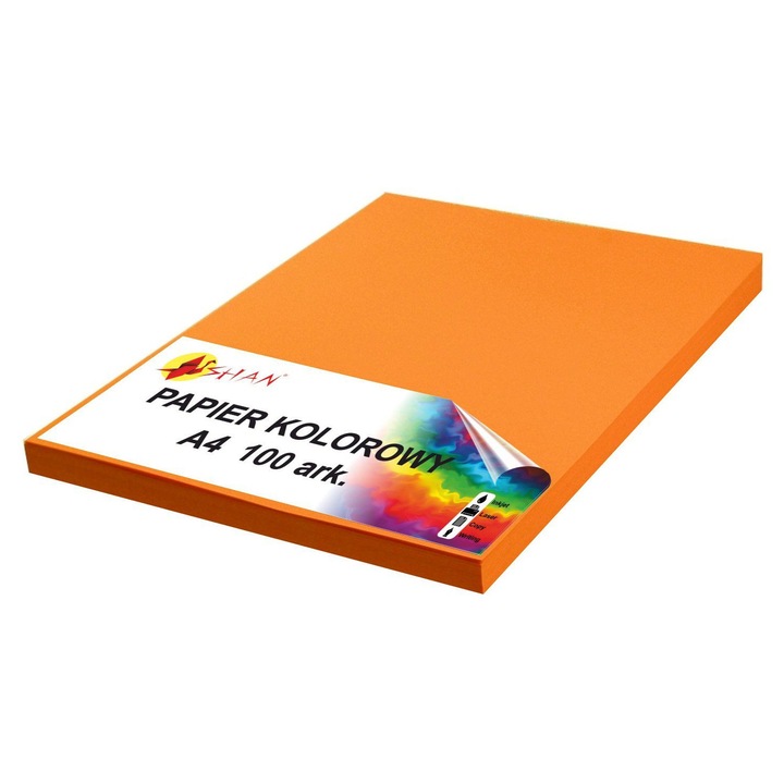 Hartie colorata A4 Mazak, 120g, portocalie inchisa, set 100 foi