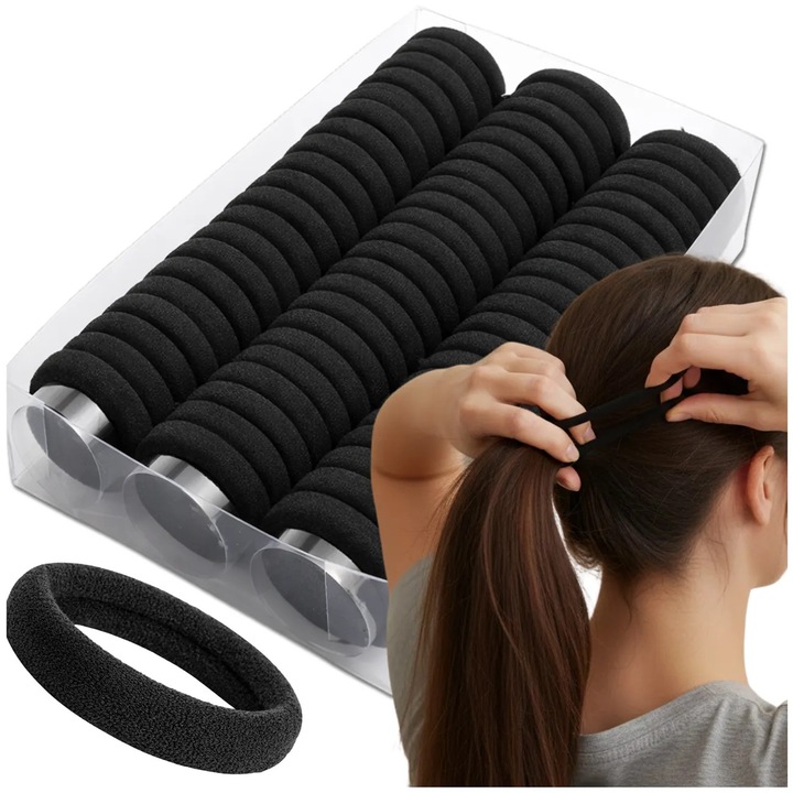 Set 66 Elastice de Par Negre, Rezistente si Flexibile, Accesorii Coafura pentru Femei si Copii