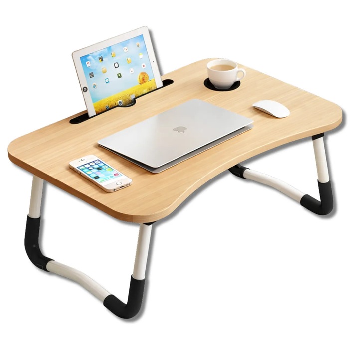 Masa pliabila pentru laptop, Edibazzar, ergonomic, suport pentru tableta si telefon, 26x60x40cm