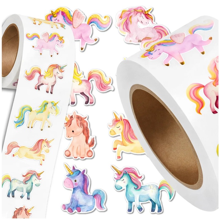 Set autocolante autoadezive cu unicorni, 500 bucati, multicolor, 5x3 cm