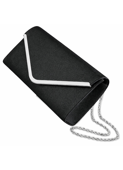 Eleganta Plic Negru de Dama cu Lant pentru Nunta, Geanta de Seara Rafinata, Dimensiuni 11 x 22 x 5 cm, Material Plastic de Calitate, Inchidere Magnetica Sigura, Perfecta pentru Ocazii Speciale, Un Accesoriu Stilat si Practic, Versatila ca P