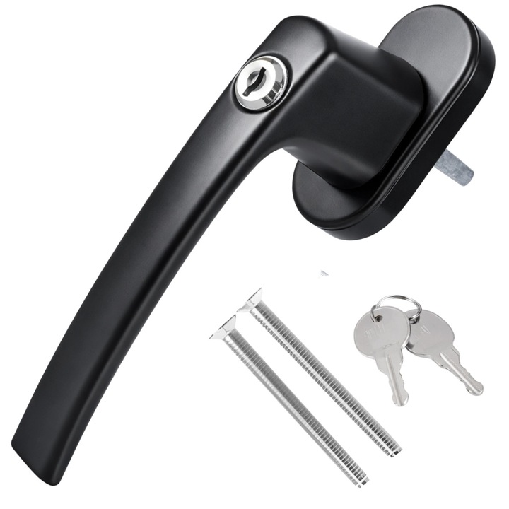 Maner fereastra cu blocare, Edibazzar, metalic, negru, antiefractie, set cu 2 chei