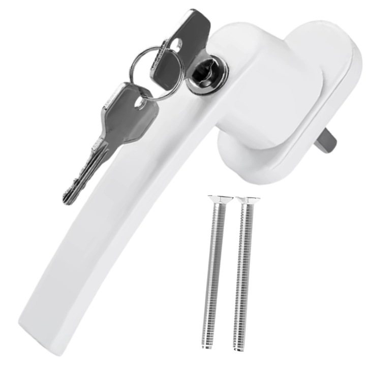 Maner fereastra cu blocare, Edibazzar, alb, metalic, antiefractie, set cu 2 chei, 15x10x3cm