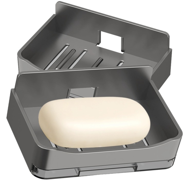 Suport de Sapun Montat pe Perete, Gri, 13,2x8,1x3,5cm, Drenaj Rapid, Usor de Curatat