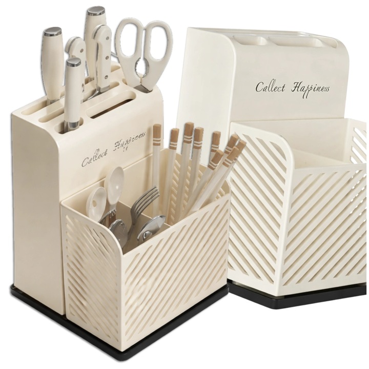 Suport Organizator Edibazzar pentru Tacamuri, Bej, 15x16x21cm, Design Compact, Material Plastic