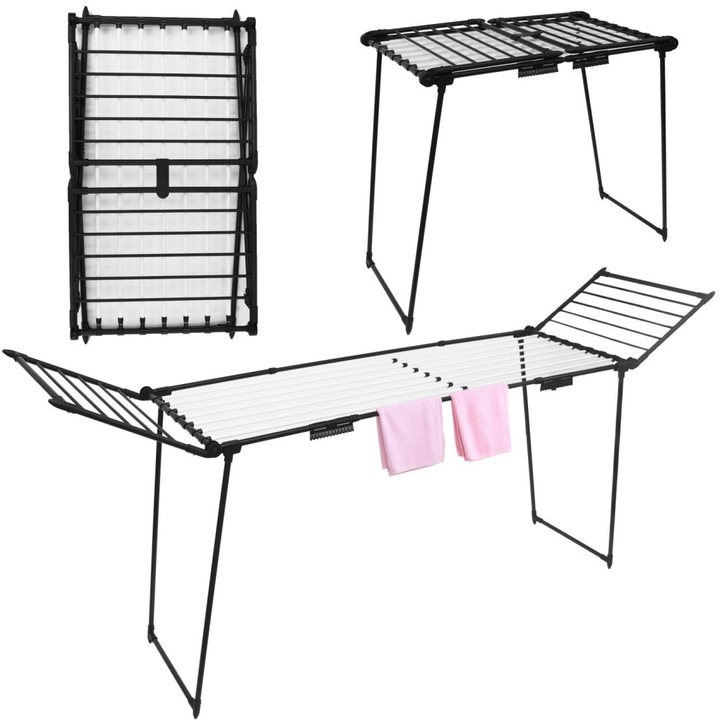 Сушилник за дрехи Bauerkraft, сгъваем, капацитет 27м, максимум 20кг, черен/бял, 111x62x10см