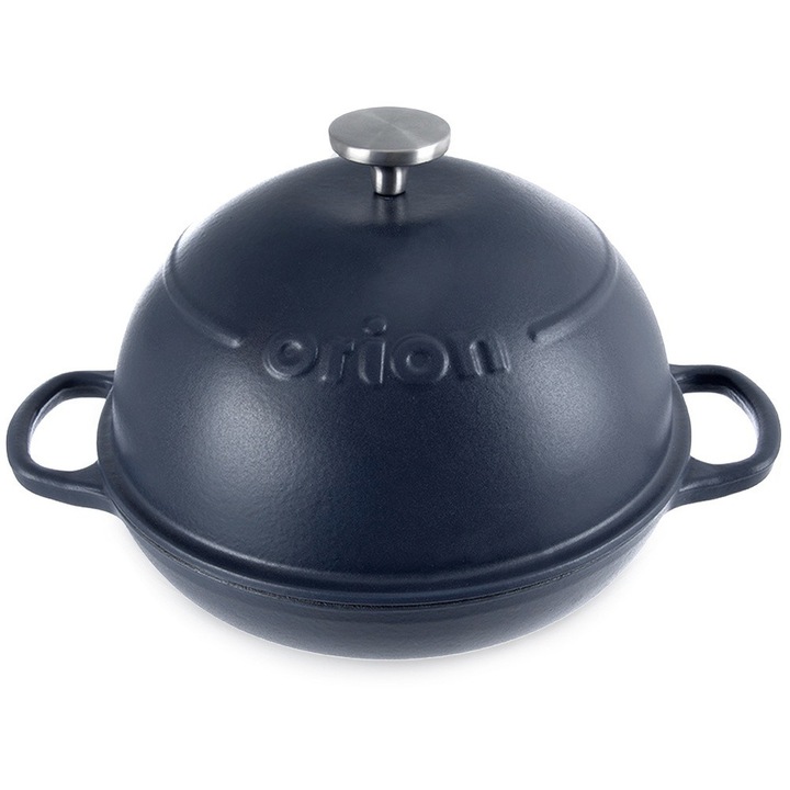 Forma de copt Orion din fonta emailata, tava cu capac si manere, albastru inchis, 1,6 l