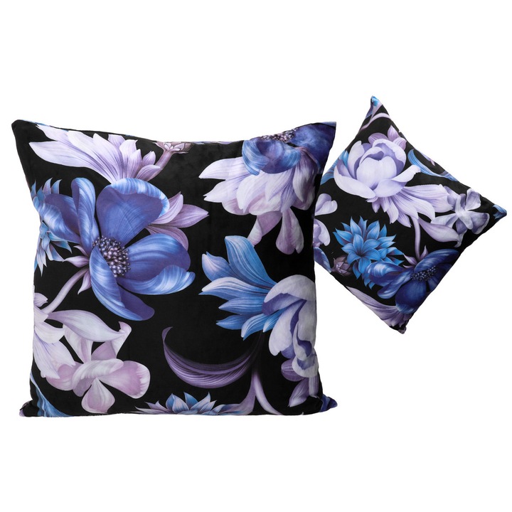 Perna decorativă CARMANI, flori, material din velur, cu fermoar, multicolor