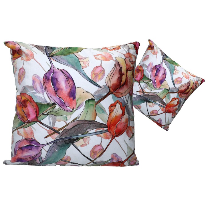 Perna decorativă CARMANI, flori, catifea, cu fermoar