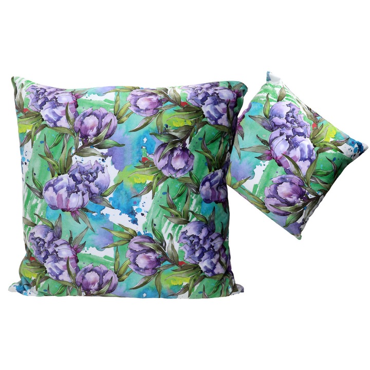 Díszpárna CARMANI, virágos, bársony, többszínű, 40x40cm