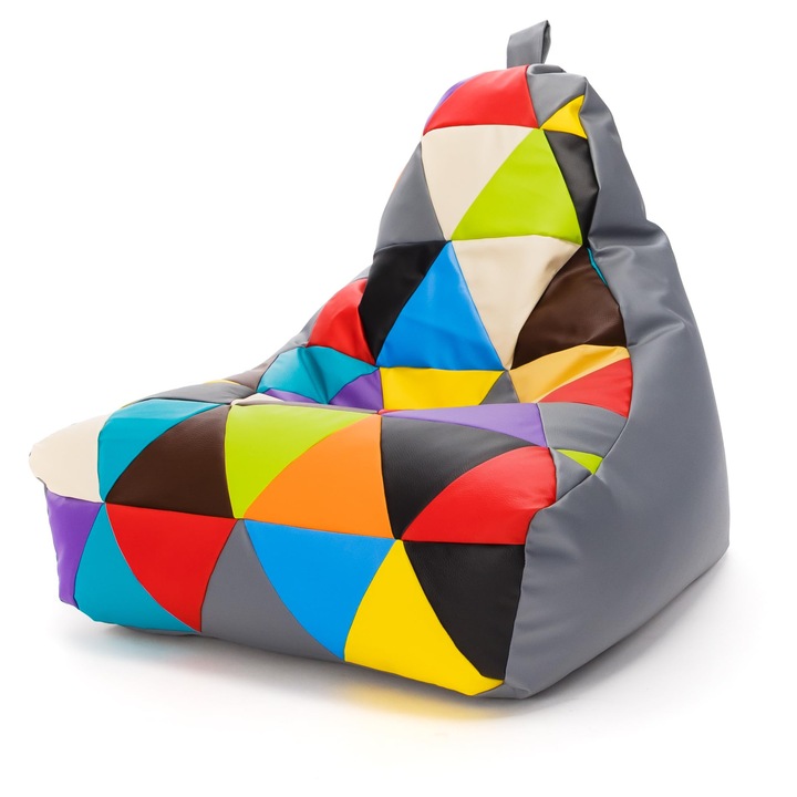 Ecopuf Keiko S/M babzsákfotel, szürke patchwork műbőr, fogantyú, kompakt méretek