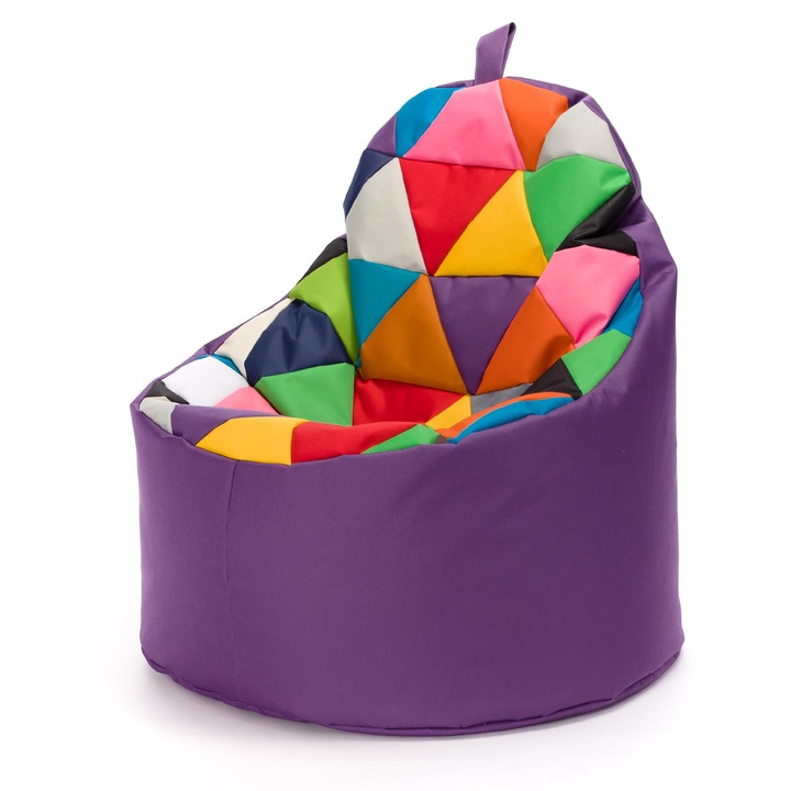 Puf Ecopuf Yoko Patchwork, XL babzsákfotel, 70x75cm, lila, beltéri/kültéri használatra