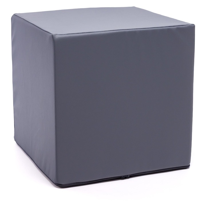 Taburet Cub Gri, Taburet Modern din Piele Ecologica, Multifunctional, 40x40x40 cm