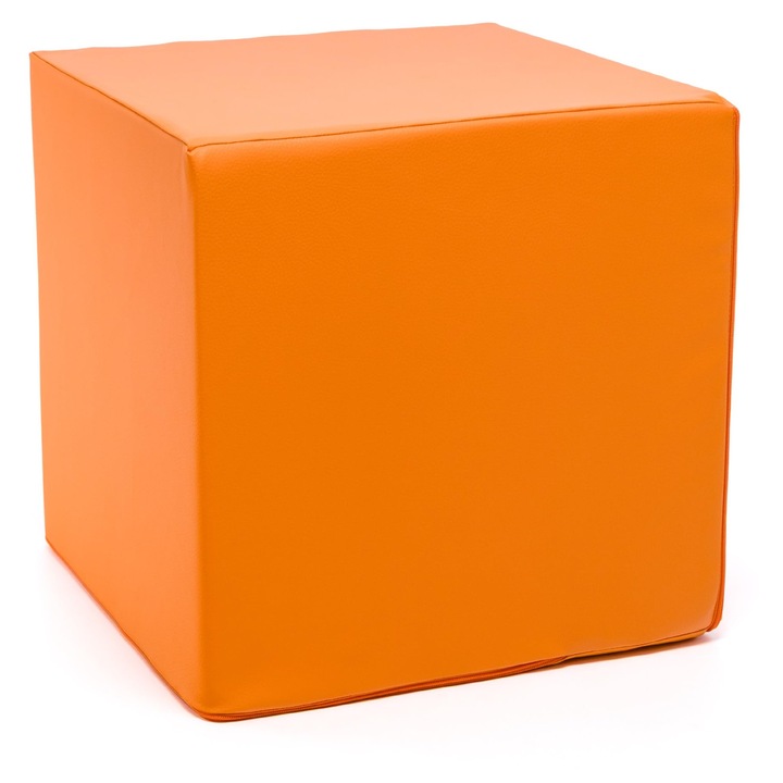 Taburet Ecopuf Cube, puf decorativ din piele ecologica, multifunctional, Faber Orange, 40x40x40 cm