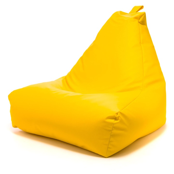 Sac relaxant din piele ecologica, Ecopuf, 75x70 cm, interior/exterior, fermoar anti-pierdere, galben