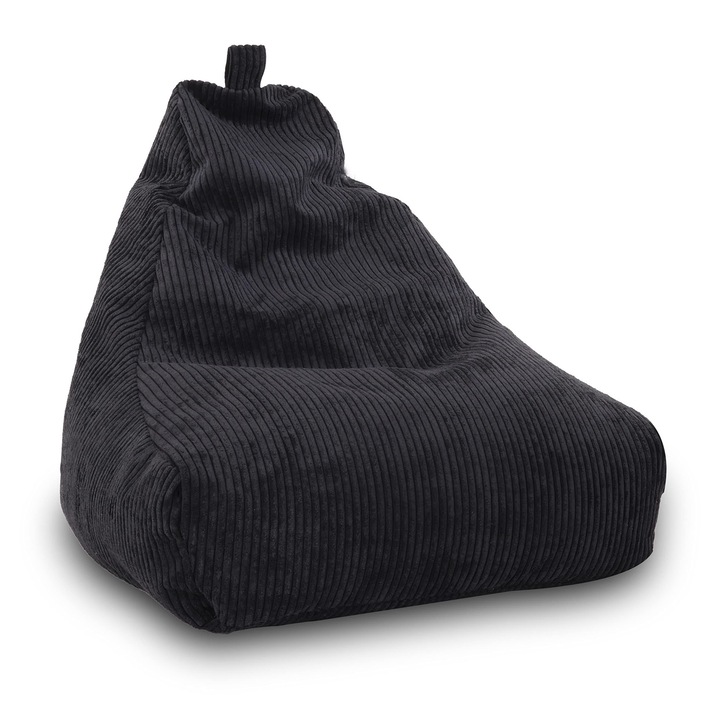 Puf Sac Sessel Keiko, Gri, 75x75x70cm, Velvet Moale, cu Maner si Perna Inclusa