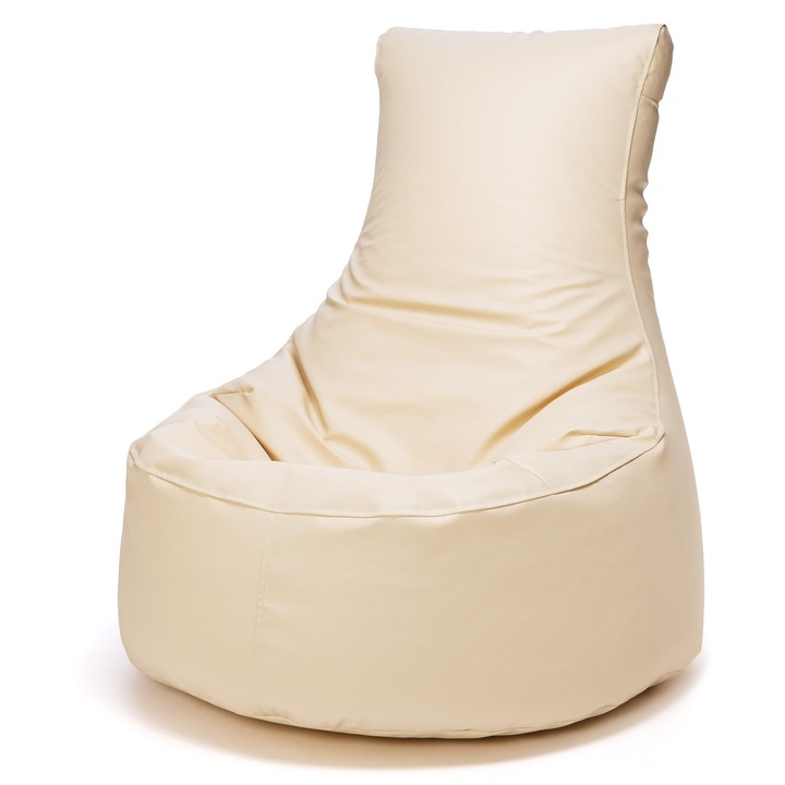 Fotoliu puf Ecopuf, Piele Ecologica, Mare, Bej E2, pentru Living si Dormitor