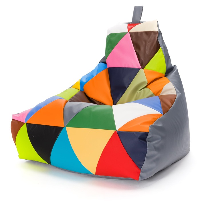 Ecopuf Keiko Patchwork babzsákfotel, szürke, M méret 100x80x85cm, polisztirol golyókkal töltve, beltéri és kültéri használatra