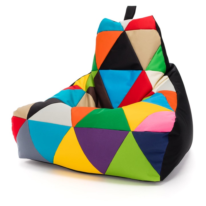 Puf Keiko Patchwork, babzsákfotel, vízálló, M méret, 100x80x85cm, fekete