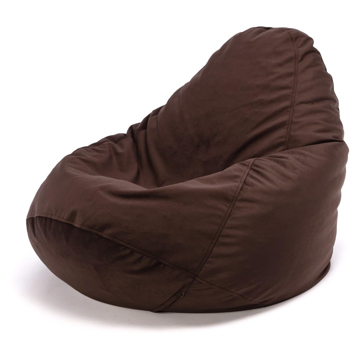 Fotoliu tip sac Ecopuf Fuzzy, microfibra, umplutura cu bile de polistiren, maro A84, 80x110 cm