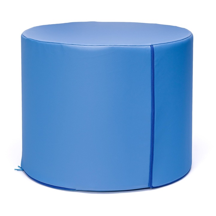 Taburet Ecopuf, Piele Ecologica, Rosu, 40cm diametru x 30cm inaltime, Husa Detasabila, albastru