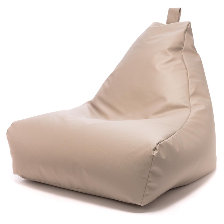 Fotoliu puf Ecopuf, din piele ecologica, 75x70 cm, crem, cu fermoar anti-pierdere