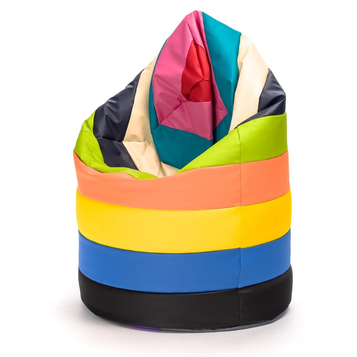 Pouf Ecopuf Tip Sac L Streifen, Piele Ecologica, 70x110 cm, Exterior si Interior