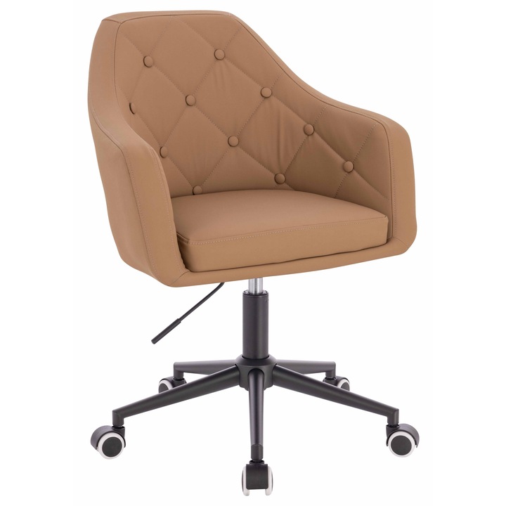 Scaun de birou, Votana, HR831K, Piele Ecologica Premium Soft, Baza Neagra, Caramel