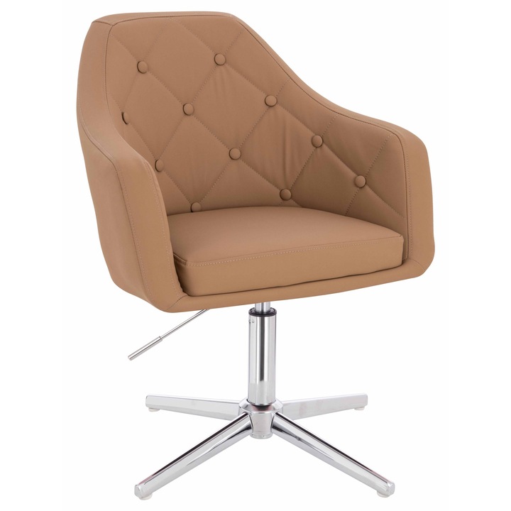 Scaun de birou, Votana, HR831CROSS, Piele Ecologica Premium Soft, Baza Cromata, Caramel