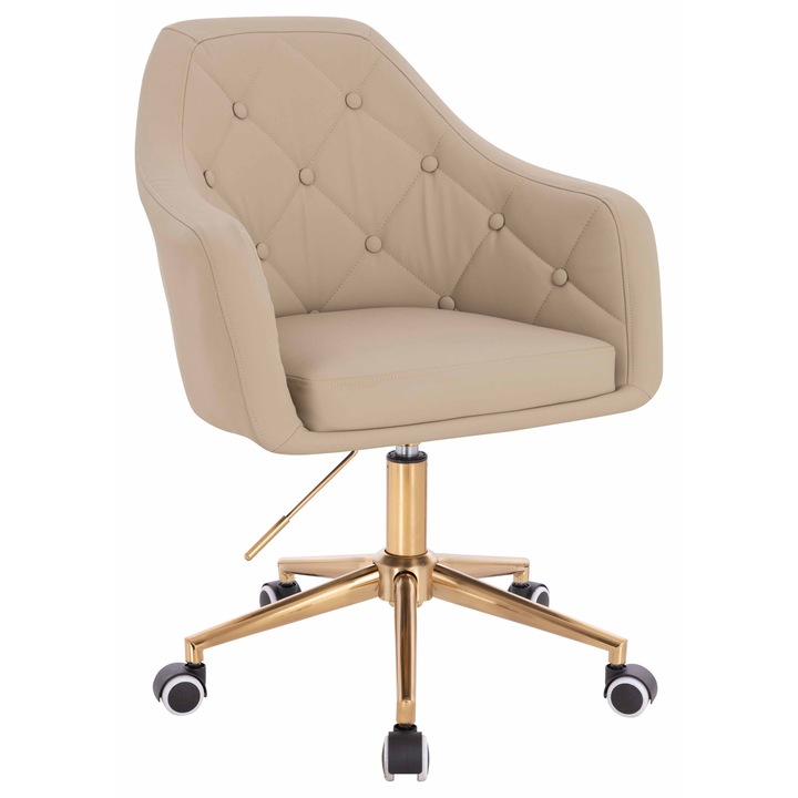 Scaun de birou, Votana, HR831K, Piele Ecologica Premium Soft, Baza Aurie, Crem
