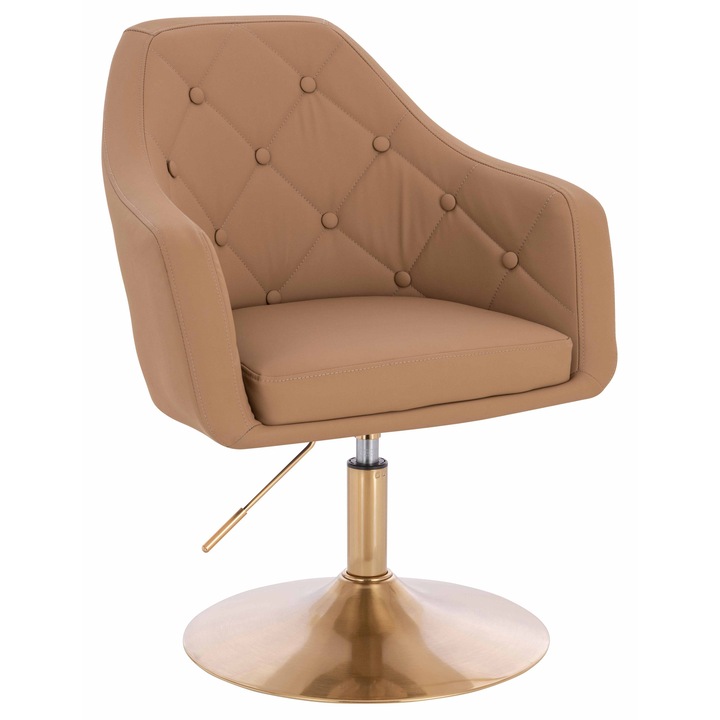 Scaun de birou, Votana, HR831N, Piele Ecologica Premium Soft, Baza Aurie, Caramel
