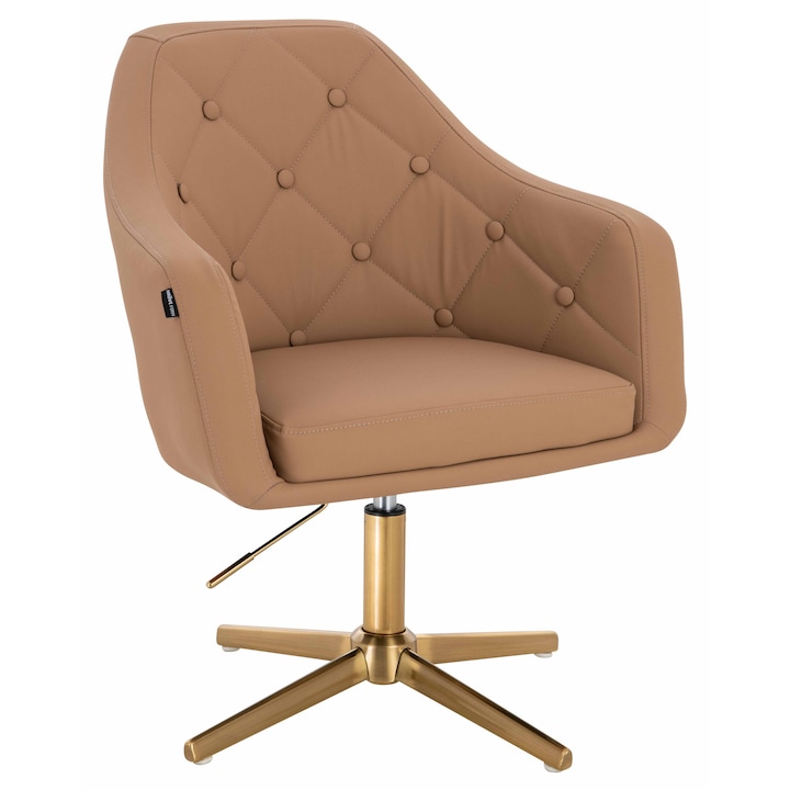 Scaun de birou, Votana, HR831CROSS, Piele Ecologica Premium Soft, Baza Aurie, Caramel