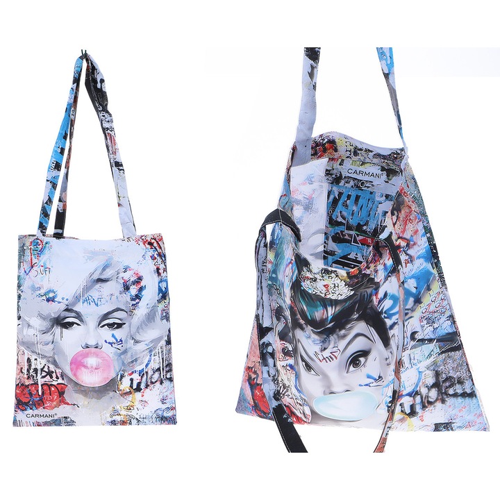 Чанта за рамо CARMANI, екологична, щампа портрет, с вътрешен джоб, за жени